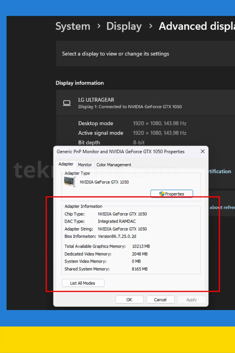 cara cek vram laptop windows 11