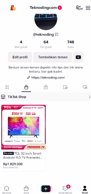 produk sudah muncul di etalase tiktok shop affiliate