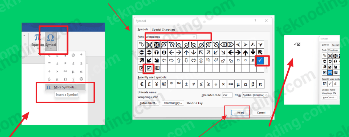 simbol ceklis di word