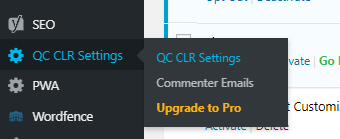 menu QC CLR Settings wordpress