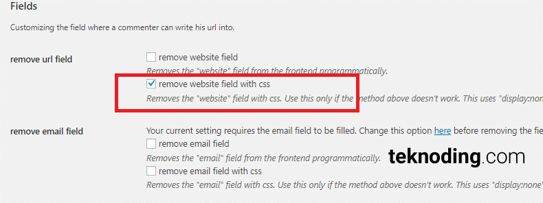 remove url website field with css wordpress komentar