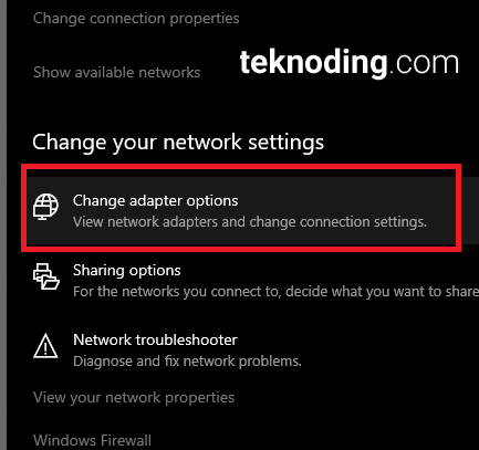 Change adapter options Windows 10