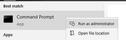 Command Prompt > Run as administrator Windows 10