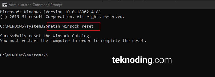 Reset Network Adapter Command Prompt di WIndows 10