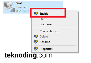 Jaringan Icon Wifi > Enable