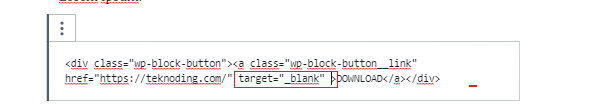 Menambahkan baris kode setelah url new link open target blank di tombol button wordpress