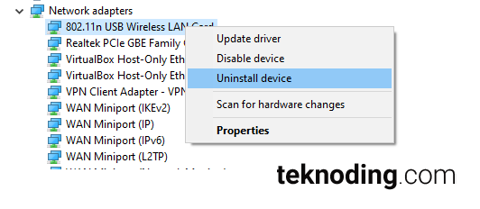 Uninstall device driver device network adapter windows 10