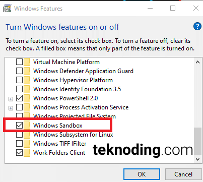 Windows Features > Windows Sandbox 10