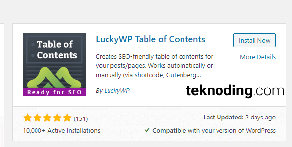 LuckyWP Table of Contents Daftar Isi WordPress