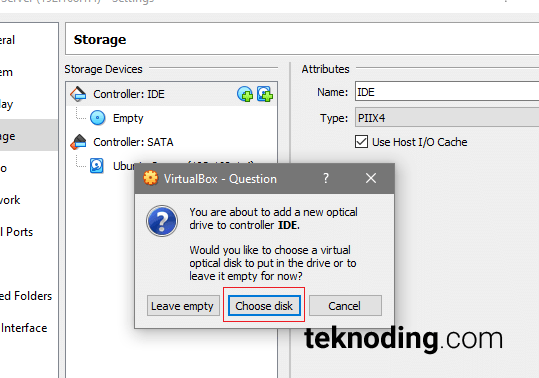 Setting Ubuntu Server Choose disk virtualbox
