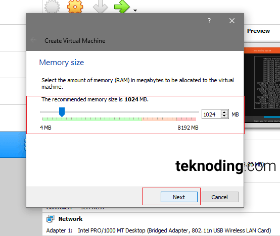 cara setting ukuran memori virtualbox