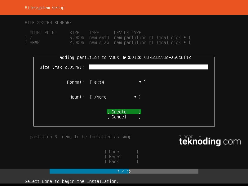 Adding Partition Home instalasi ubuntu server