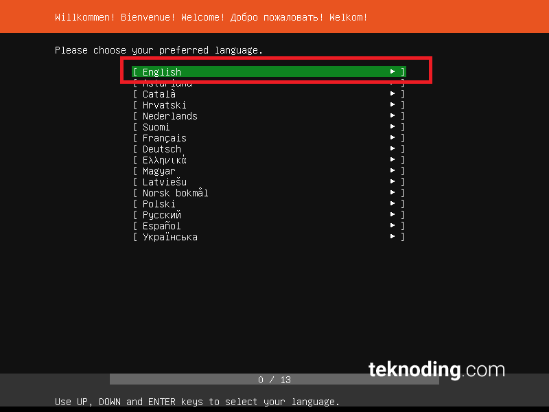 Please choose your language instalasi ubuntu server