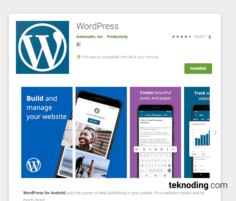 Aplikasi WordPress di Google Play Store Android