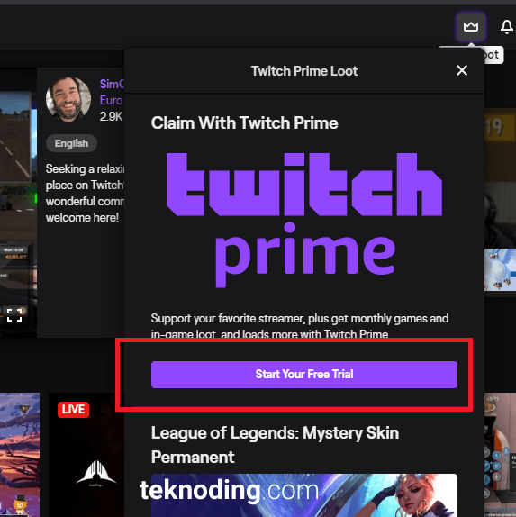 Twitch Prime Loot > Start Your Free Trial