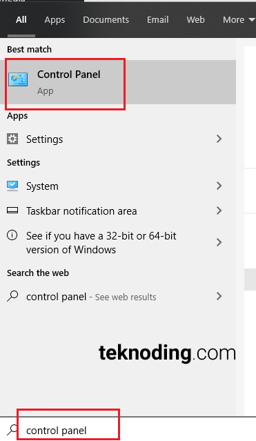Search "control panel" windows 10