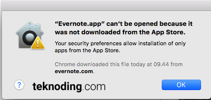Evernote app cant be opened because it was not downloaded from the App Store
