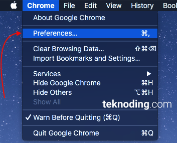 Chrome > Preferences menu bar mac os x