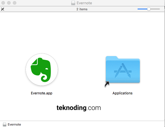 Drag icon Aplikasi Evernote.app ke folder Applicatons Mac OS X