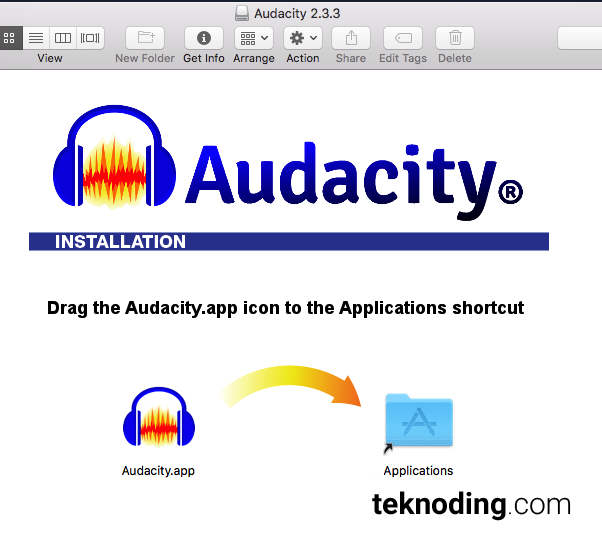 Drag icon Audacity > Applications mac os x