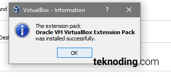 Oracle VM VirtualBox Extension pack was installed sucessfully