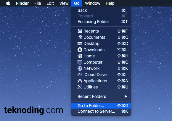 Finder > Go > Go to Folder menu bar mac os x