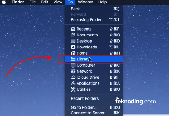 Finder > Go > Library menu bar mac os x