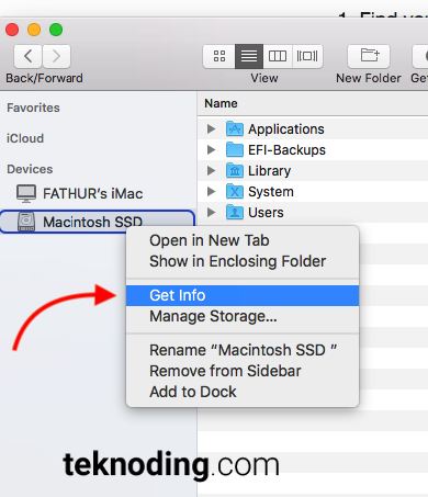 Finder >Icon hardisk/ SSD > Get Info mac os x macbook imac