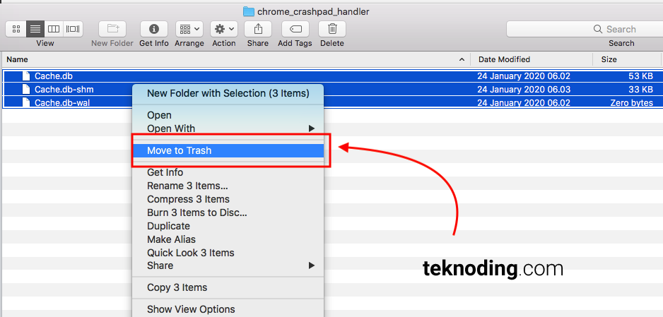 Library Cache file > Move to Trash finder mac os x