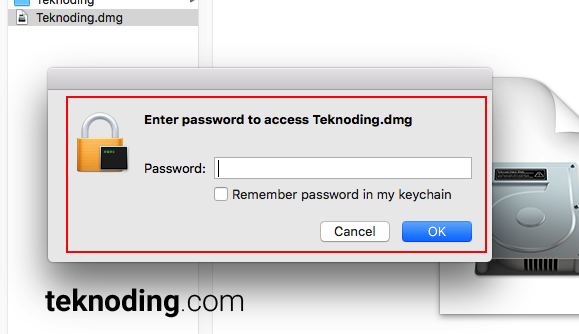 Masukan password untuk akses Teknoding.dmg disk image mac os x