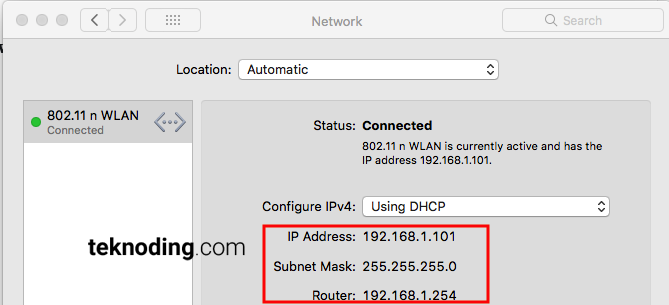 System Preferences > Network  > IP Address alamat router wifi macbook mac os x imac