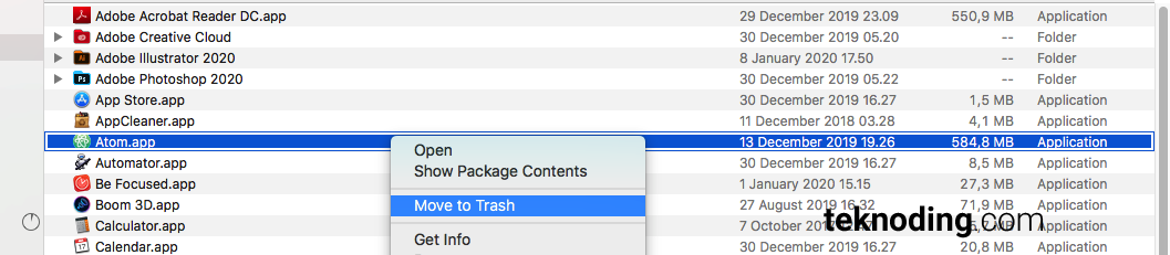 Menghapus Aplikasi Mac OS X > Move to Trash pada macbook imac
