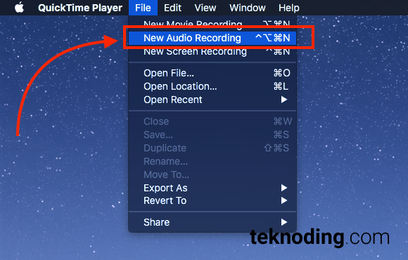 quicktime player file new audio recording menu bar mac os x