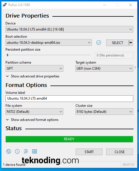 USB Flashdisk sudah bootable di rufus linux ubuntu windows