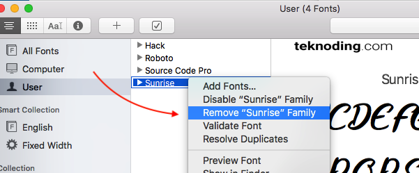 cara hapus menghapus font di macbook mac os x  lewat aplikasi fontbook