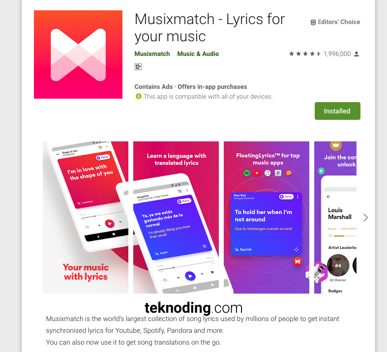 aplikasi musixmatch pencari mengetahui judul lagu di google play store android