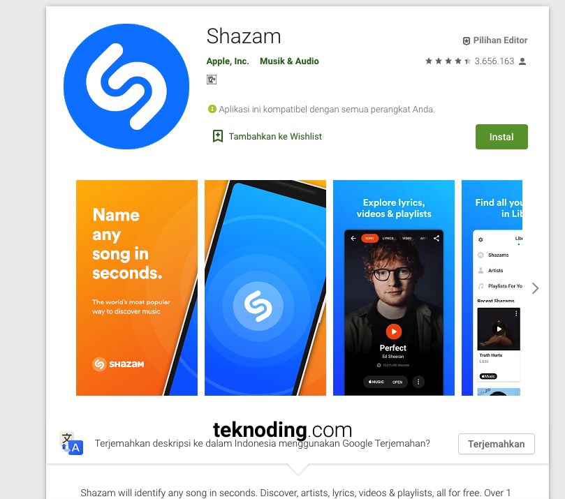 aplikasi shazam pencari mengetahui judul lagu di google play store android