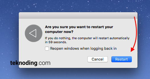 Jendela popup dialog kotak restart macbook imac mac os x