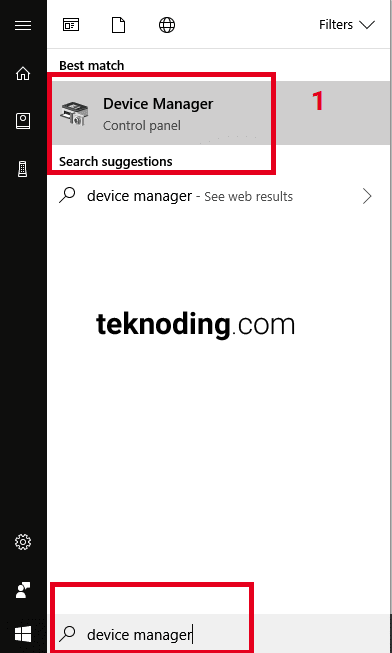 buka device manager di start menu windows 10