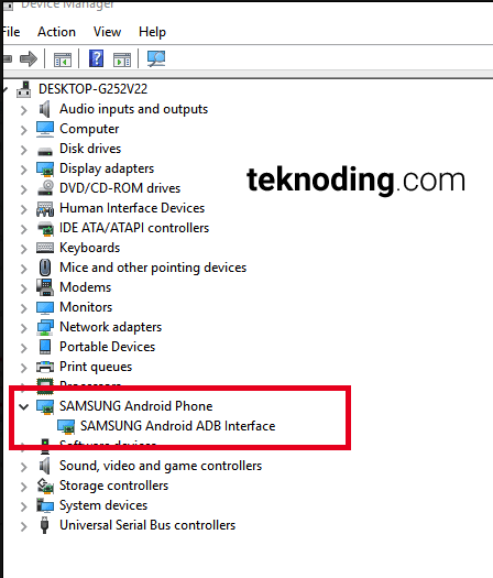 device manager samsung android adb phone interface windows 10