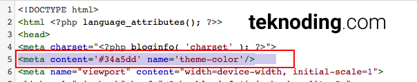 cara mengganti warna address bar menggunakan kode html wordpress
