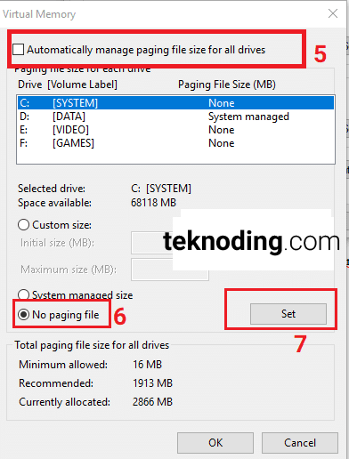 manage paging file size ssd hdd windows 10