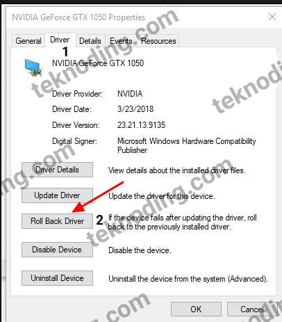 cara downgrade versi driver vga nvidia di windows 10