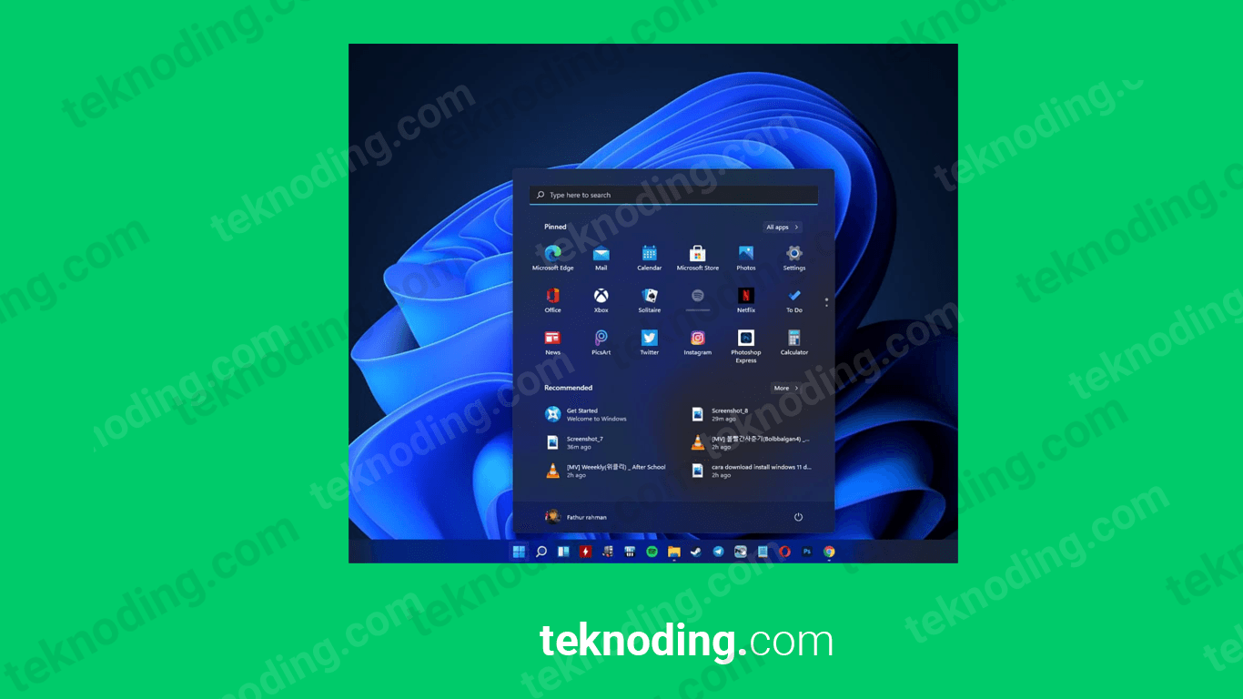 tampilan desktop dan start menu windows 11
