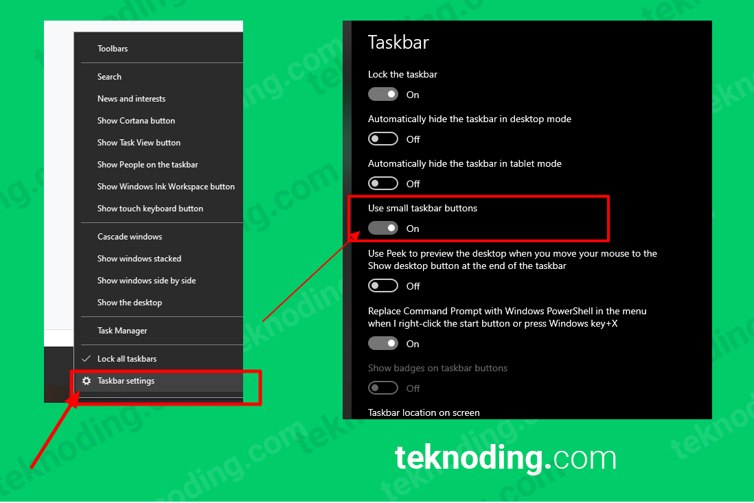 cara mengecilkan icon di taskbar pc laptop windows 10
