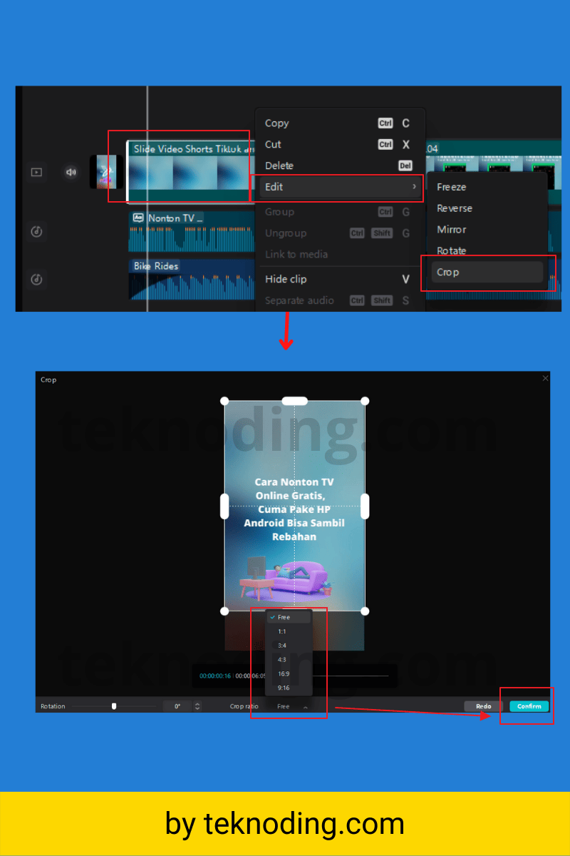 cara memotong layar video capcut lewat laptop pc