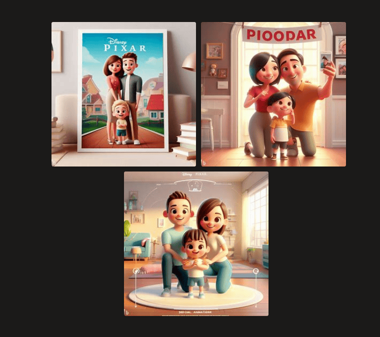 contoh deskripsi disney pixar poster tema keluarga di bing image creator ai microsoft 3d animation