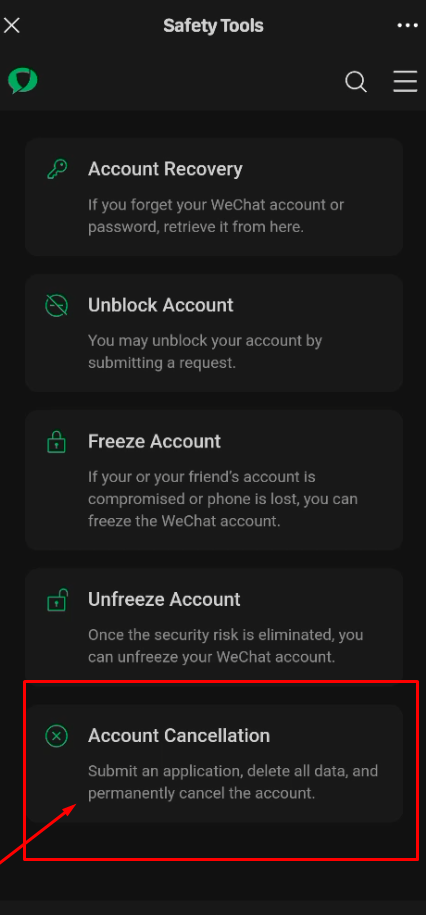 how to delete wechat account on android ios