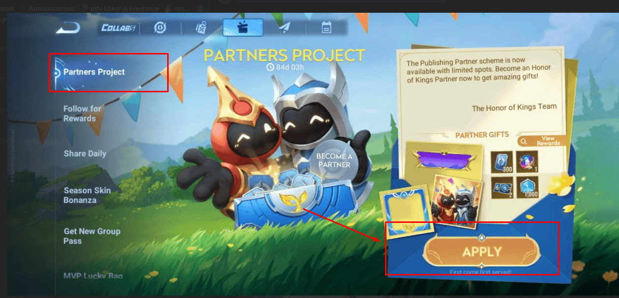 how to join honor of kings partners project