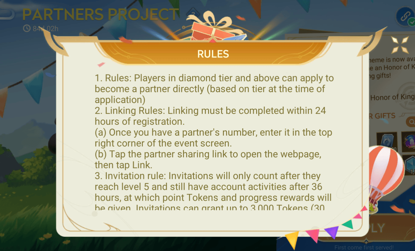 rules partners project of honor of kings